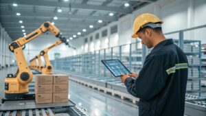 A close up view of a modern distribution center wh
